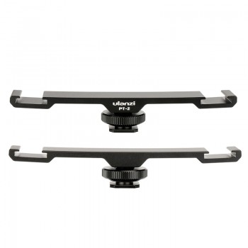 Ulanzi PT-2 Metal Cold Shoe Plate Universal 2 Hot Shoe Mount Extension Bar Dual Bracket with 1/4 Thread for Microphone/ Lights
