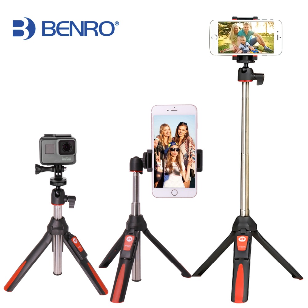 BENRO 33inch Handheld Tripod Selfie Stick 3 in 1 Bluetooth Extendable Monopod Selfie Stick Tripod for iPhone 8 Samsung Gopro 4 5