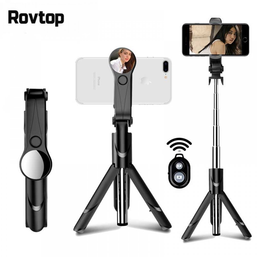 Rovtop Universal Wireless Bluetooth Selfie Stick Mini Tripod Extendable Monopod With Mirror For iPhone For Android For Samsung