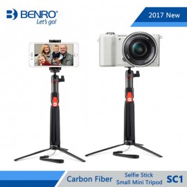 Benro Selfie Stick SC1 Carbon Fiber Extendable Selfie Stick Small Mini Tripod For Selfie Bluetooth Remote For iPhone GoPro