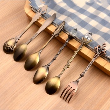 Spoon Coffee Spoon Set Vintage Table Spoon Antique Tea Spoons Coffee Royal Style Metal Carved Fork Tablespoons 6 Pcs/Set 20%