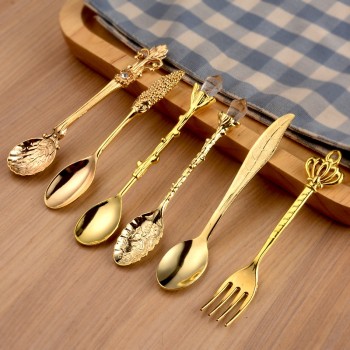 Spoon Coffee Spoon Set Vintage Table Spoon Antique Tea Spoons Coffee Royal Style Metal Carved Fork Tablespoons 6 Pcs/Set 20%