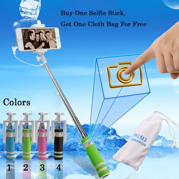 Mini Selfie Stick With Button Wired Sponge Handle Monopod Universal For iPhone 6 5 Android Samsung Huawei Xiaomi with Cloth Bag