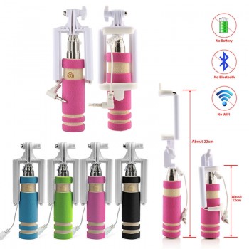 Mini Selfie Stick With Button Wired Sponge Handle Monopod Universal For iPhone 6 5 Android Samsung Huawei Xiaomi with Cloth Bag