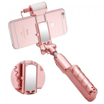 SSKY Wireless/Wired Bluetooth Selfie Stick Mini Monopod Extendable with Rear Mirror/LED Selfie Fill Light for iPhone For Samsung