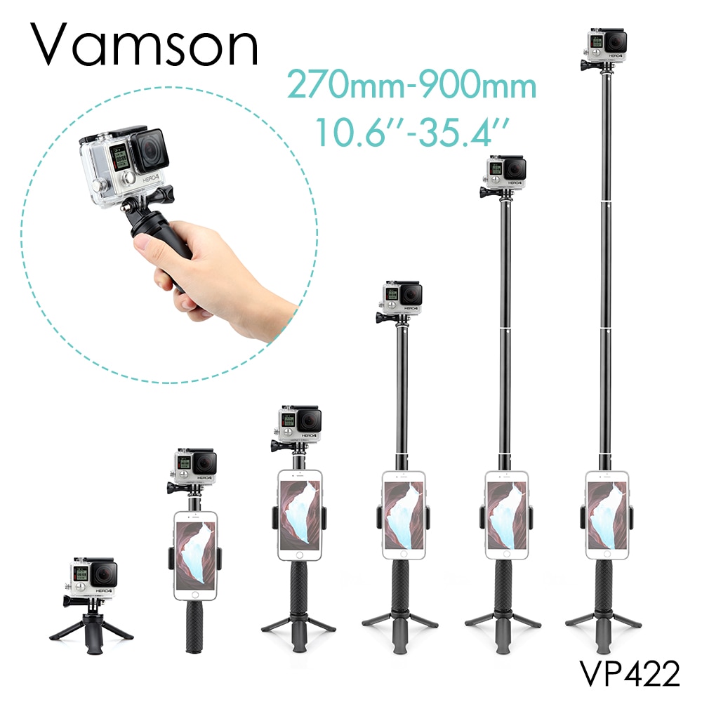 Vamson for Gopro Accessories Tripod Monopod Adjustable Selfie Stick for GoPro Hero 7 6 5 for Xiaomi Yi SJCAM for Phone VP422