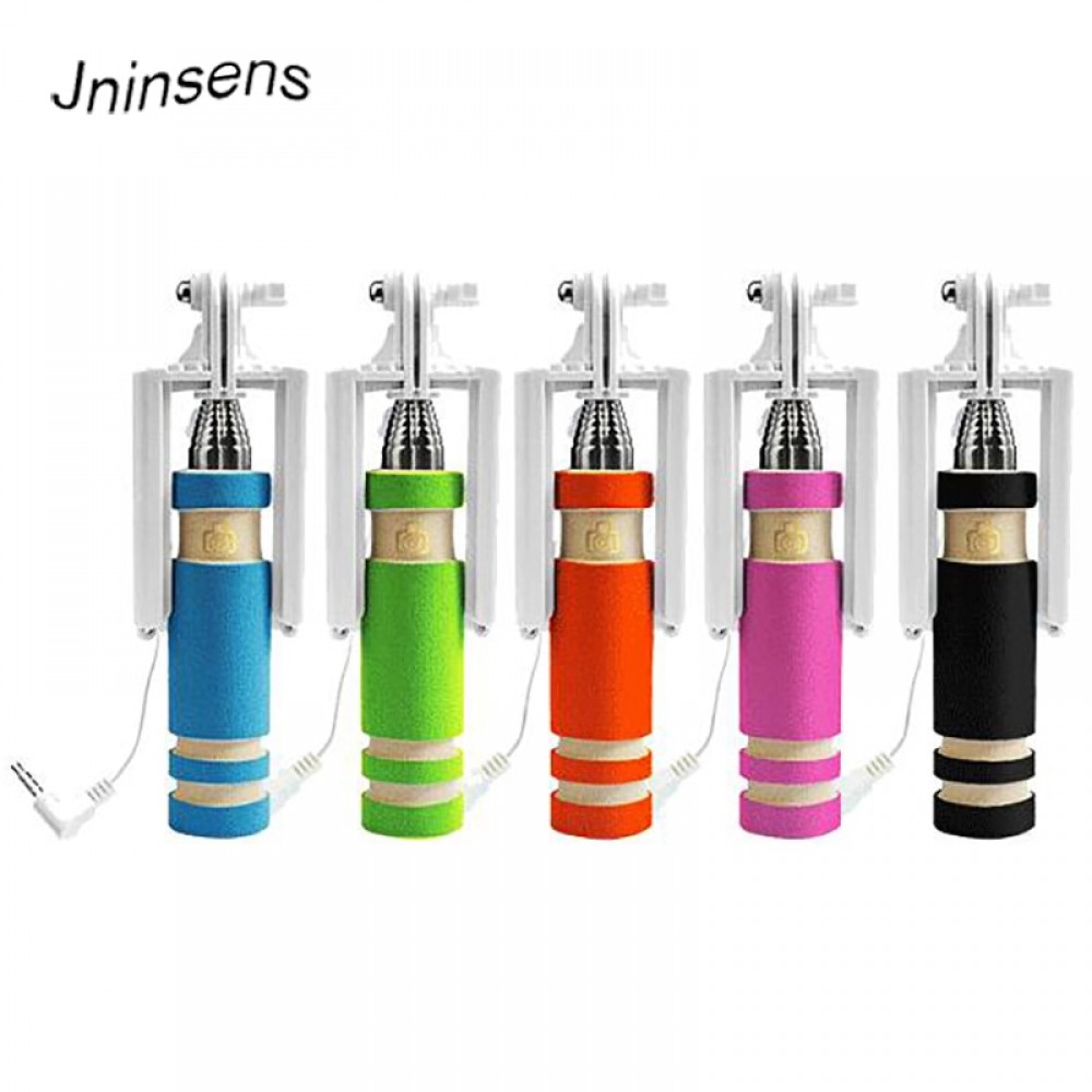 Wholesale mini Wired Selfie Stick Handheld Monopod Built-in Shutter Extendable + Mount Holder For iPhone Samsung Phones Camera