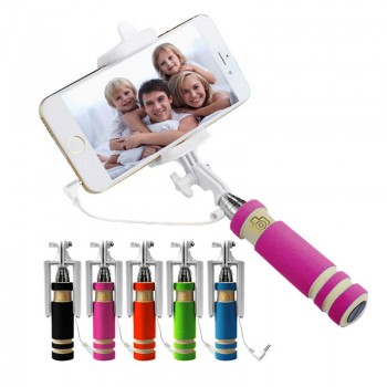 Wholesale mini Wired Selfie Stick Handheld Monopod Built-in Shutter Extendable + Mount Holder For iPhone Samsung Phones Camera