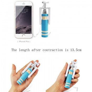 Wholesale mini Wired Selfie Stick Handheld Monopod Built-in Shutter Extendable + Mount Holder For iPhone Samsung Phones Camera