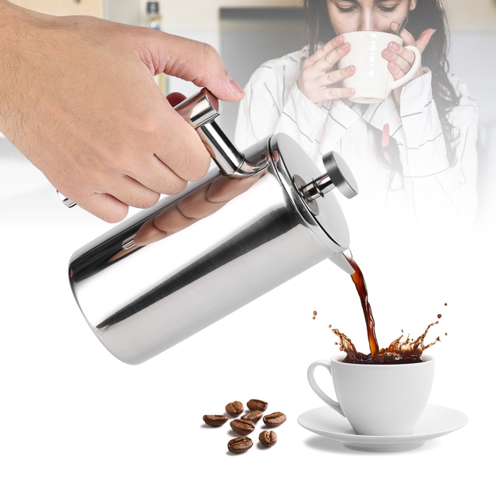 350ml Stainless Steel French Cafetiere Permanent Coffee Filter Basket Espresso Tea Maker Double Wall Percolator Tool Coffee Pot