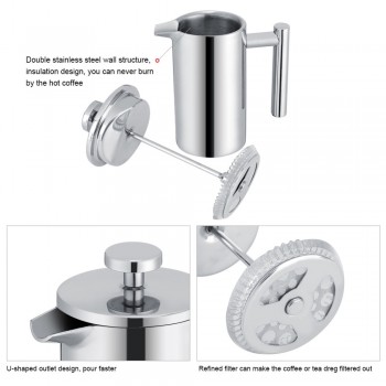 350ml Stainless Steel French Cafetiere Permanent Coffee Filter Basket Espresso Tea Maker Double Wall Percolator Tool Coffee Pot
