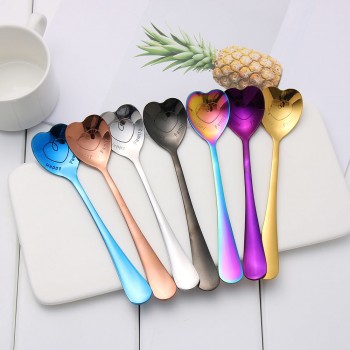 Colorful Stainless Steel Heart Shape Coffee Spoon Wedding Dessert Tea Stir Spoon Kitchen Supplies Luxury Tableware