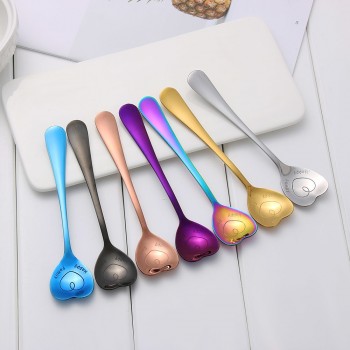 Colorful Stainless Steel Heart Shape Coffee Spoon Wedding Dessert Tea Stir Spoon Kitchen Supplies Luxury Tableware