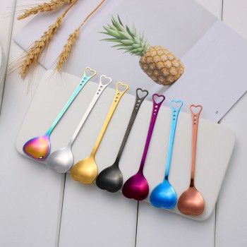 Colorful Stainless Steel Heart Shape Coffee Spoon Wedding Dessert Tea Stir Spoon Kitchen Supplies Luxury Tableware