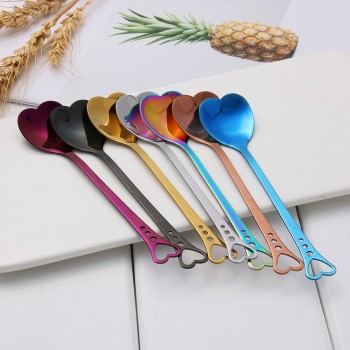 Colorful Stainless Steel Heart Shape Coffee Spoon Wedding Dessert Tea Stir Spoon Kitchen Supplies Luxury Tableware