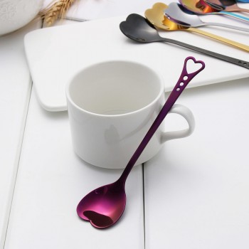 Colorful Stainless Steel Heart Shape Coffee Spoon Wedding Dessert Tea Stir Spoon Kitchen Supplies Luxury Tableware