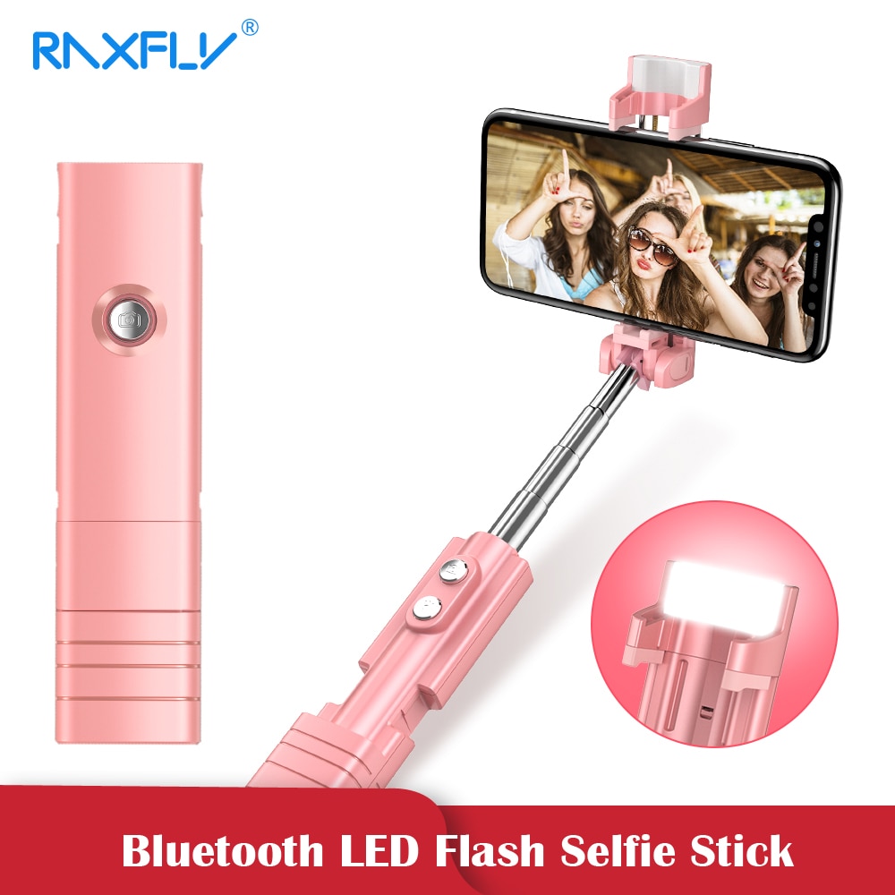 RAXFLY Mini LED Flash Bluetooth Selfie Stick For Xiaomi Samsung Selfie Stick Foldable Hand Monopod Tripod For iPhone X XR XS Max