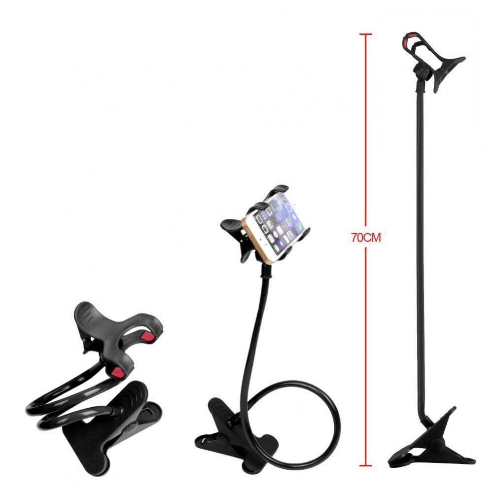 Monopod Gooseneck Bendable Long Arm Phone Mount Holder Double Phone Clip Holder Lazy Bracket Flexible