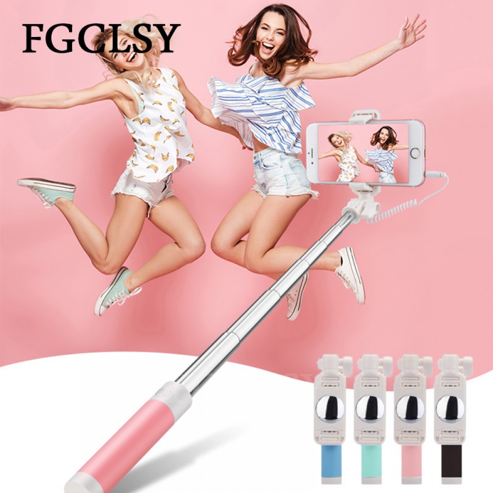 FGCLSY Universal 360 Rotation Selfie Stick Foldable Portable Mini Monopod Wired Mobile Phone Holder For iPhone With Mirror