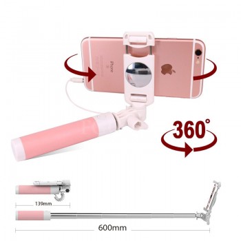 FGCLSY Universal 360 Rotation Selfie Stick Foldable Portable Mini Monopod Wired Mobile Phone Holder For iPhone With Mirror