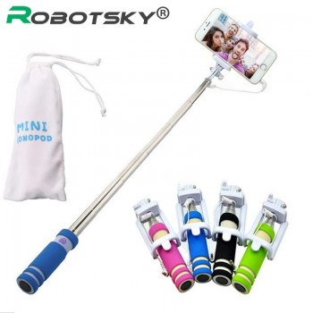 Handheld Mini Folding Mobile Phone Wired self Selfie Sticks For iphone Samsung Built-in Shutter Camera Extendable Monopod Tripod