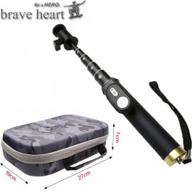 brave heart Carrying Case EVA Box Storage Bag + selfie stick monopod for Xiaomi Yi 4k 2 xiaoyi Sport Action Camera Accessories