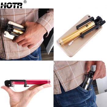 HOTR Aluminum Alloy Metal Selfie Stick Wired Selfie Stick Para Selfie for iphone 6 6s plus 5s 4 for Samsung note 8 s8 S9 Plus