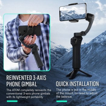 Snoppa Atom 3-Axis Foldable Pocket Sized Handheld Gimbal Stabilizer for iPhone Smartphone GoPro amp; Wireless Charging PK Smooth 4