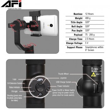 AFI V5 3-Axis Gimbal Smartphone Stabilizer Handheld Gimbal For Iphone X 8 Xiaomi Samsung S9 S8 amp; Action Camera
