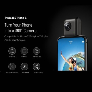 Insta360 360 Degree VR Video Camera Nano S 4K 20MP with Panoramic Livestream Video Chat MultiView Free Capture for iPhone 6/7/8