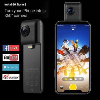 Insta360 360 Degree VR Video Camera Nano S 4K 20MP with Panoramic Livestream Video Chat MultiView Free Capture for iPhone 6/7/8