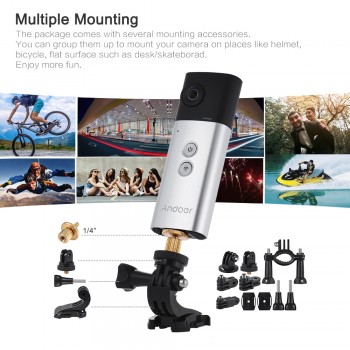 Andoer A360I Handheld 360 Camera Panoramic WiFi VR 360 Video Camera Action Sports Cam Dual 200D Spherical Lens 1920*960 Full HD