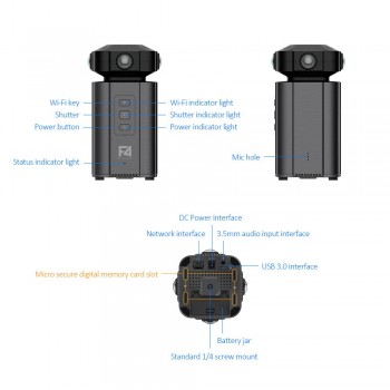 Detu F4 Plus Professional 4 Lenses VR 360 Degree Camera F2.2 8K Panoramic Photo Video Shooting Panorama Innovation Awards 2018