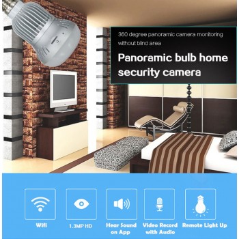Mini WiFi IP Bulb Panoramic Camera 960P HD Fisheye 360 Degree Surveillance IR Night Vision Motion Detection Webcam Support 128GB