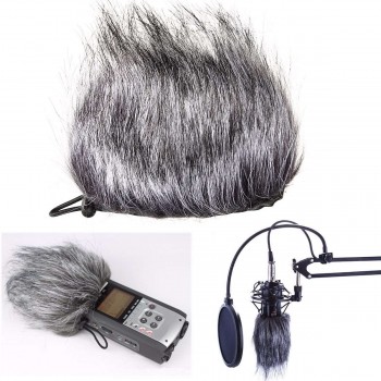 LEORY Artificial Fur Wind Microphone Cover Muff Windscreen Sleeve Shield For Zoom H1 H2N H4N Q3 For Sony D50 Recorder 120x130mm