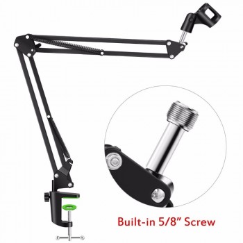 Microphone Suspension Mic Stand Boom Scissor Arm Stand Microphone Clip with 5/8 Screw for Blue Yeti, Snowball and All Other Mic
