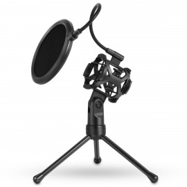Portable Microphone Stand Desktop Tripod Recording Microphone Stand with Microphone Clip Windscreen Filter