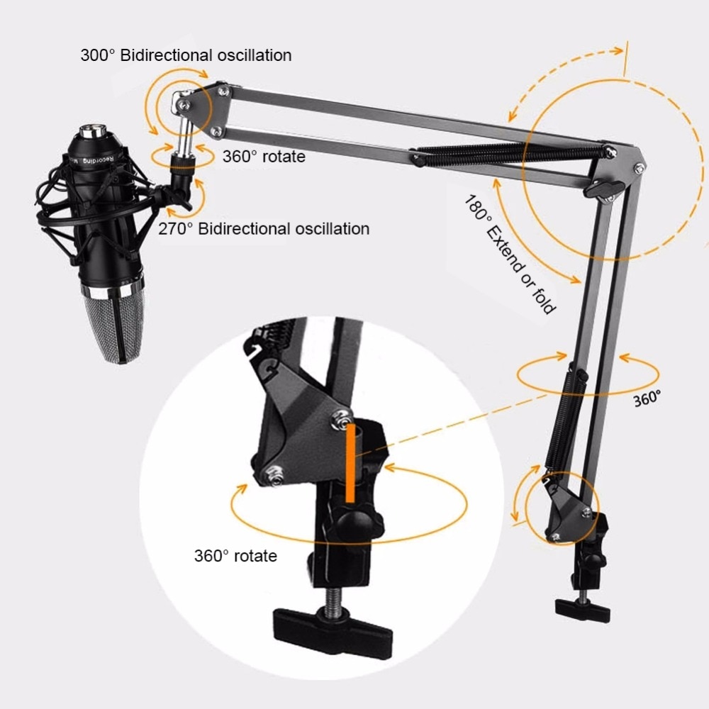 Metal Adjustable Mic Desk Stand Live Radio Recording Microphone Phone Foldable Stand Holder Metal Material Loading 2KG