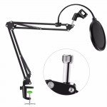 Microphone Stand with Pop Filter Heavy Duty Microphone Suspension Scissor Arm Stand and Windscreen Mask Shield for Blue Yeti