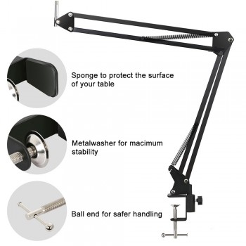 NB 35 Stand For Microphone Suspension Arm Adjustable Metal Boom Scissor Arm Holder With Mic Clip Table Mounting Clamp For BM 800