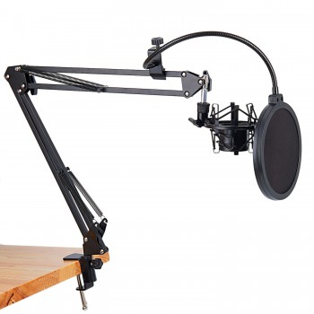 NB-35 Microphone Scissor Arm Stand and Table Mounting Clampamp;NW Filter Windscreen Shield amp; Metal Mount Kit