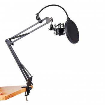 NB-35 Microphone Scissor Arm Stand and Table Mounting Clampamp;NW Filter Windscreen Shield amp; Metal Mount Kit