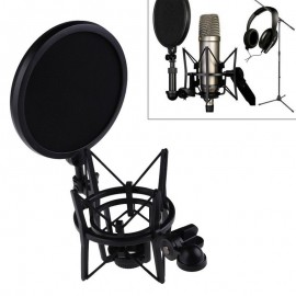 Professional Microphone Mic Shock Mount with Shield Articulating Head Telescoping Height Microphone Holder Stand Bracket