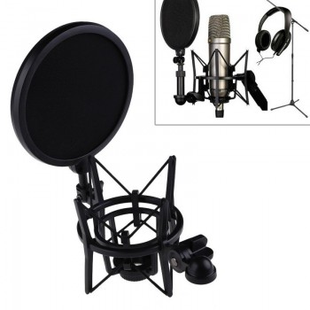 Professional Microphone Mic Shock Mount with Shield Articulating Head Telescoping Height Microphone Holder Stand Bracket