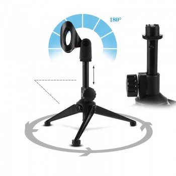 GEVO Professional Adjustable Desktop Handheld Table Tripod Microphone MIC Stand Holder with Clip Mount Shock for KTV Karaoke