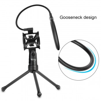 Portable Microphone Stand Desktop Tripod Recording Microphone Stand with Microphone Clip Windscreen Filter