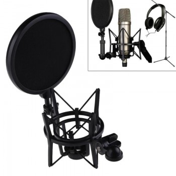 Professional Microphone Mic Shock Mount with Pop Shield Articulating Head Telescoping Height Microphone Holder Stand Bracket