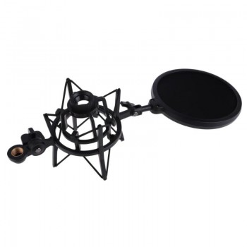 Professional Microphone Mic Shock Mount with Pop Shield Articulating Head Telescoping Height Microphone Holder Stand Bracket