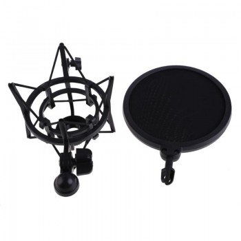 Professional Microphone Mic Shock Mount with Pop Shield Articulating Head Telescoping Height Microphone Holder Stand Bracket