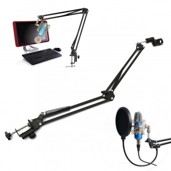Leory NB - 35 Extendable Recording Microphone Stand Suspension Boom Scissor Arm Holder with Microphone Clip Table Mounting Clamp